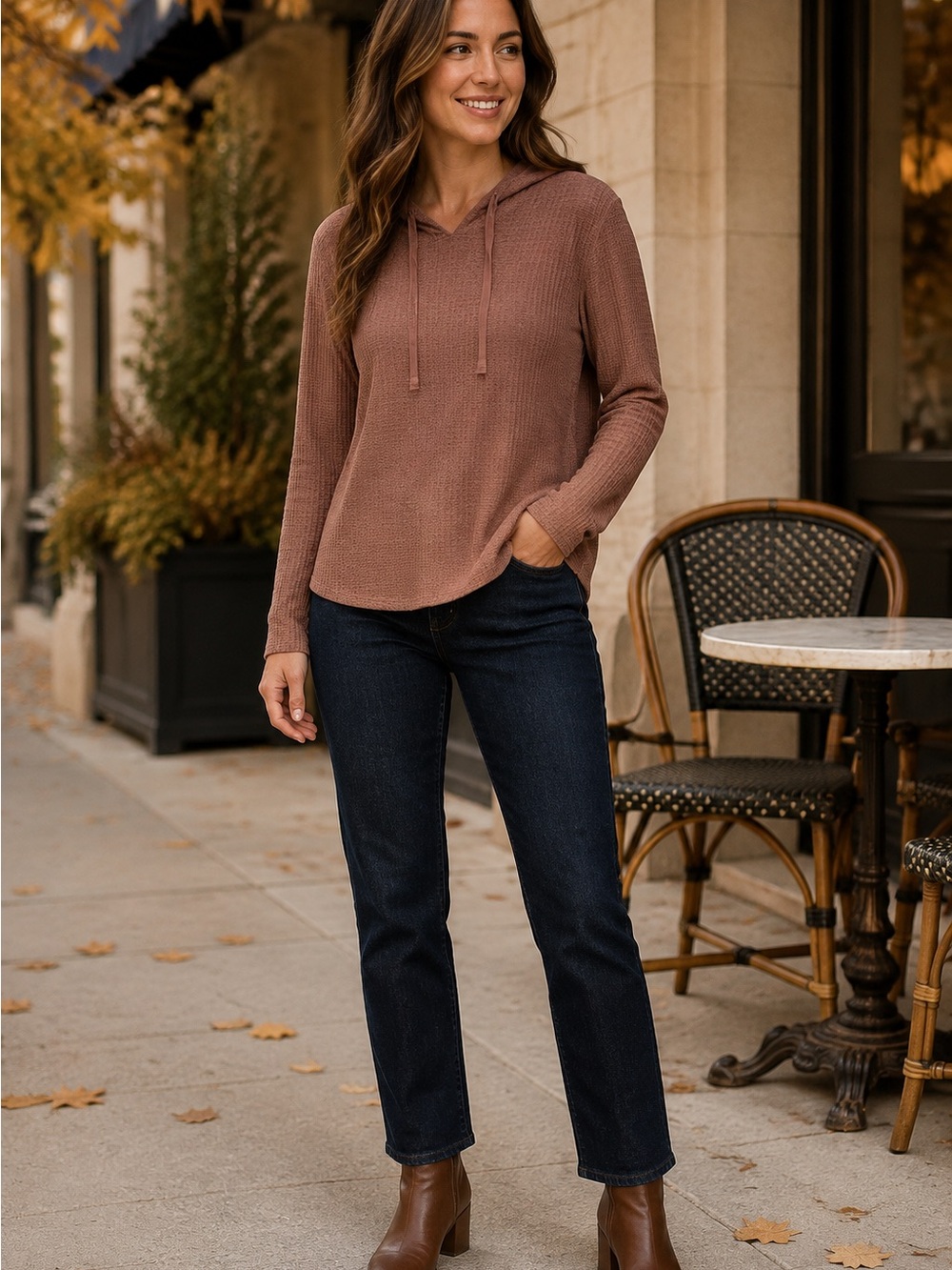 LOFT Mauve Hooded Waffle-Knit Sweater